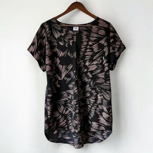 Cabi 80s Style Black Pink Brush Stroke Pattern Short Sleeve Top Size Medium